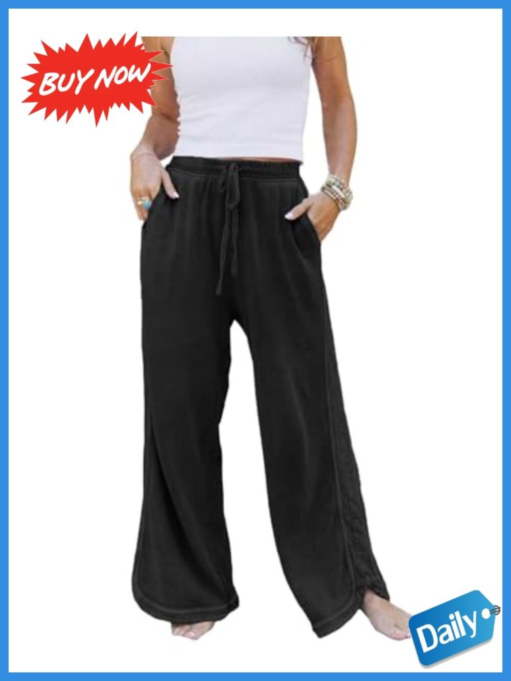 Lightweight Wide Leg Sweatpants High Waisted Drawstring Lounge Pants Pockets